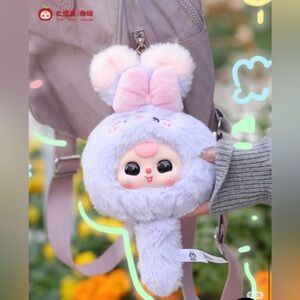 Plush Bunny Face Keychain Bag Charm - Light Purple